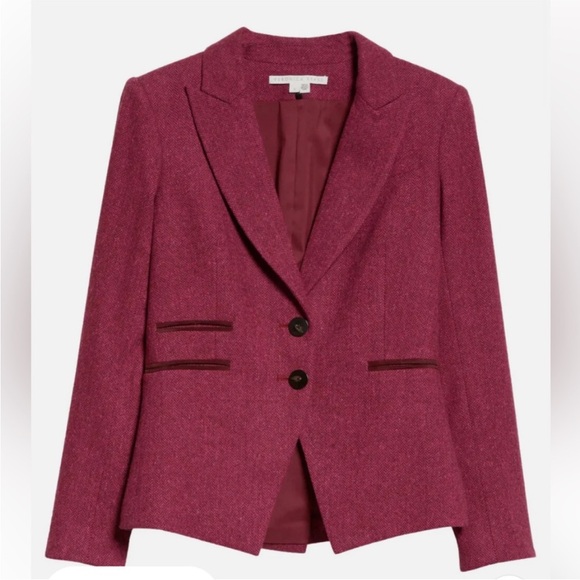 $698 Veronica Beard Somner Dickey Jacket elbow patches Azalea Oxblood pink sz 0 - Picture 2 of 16